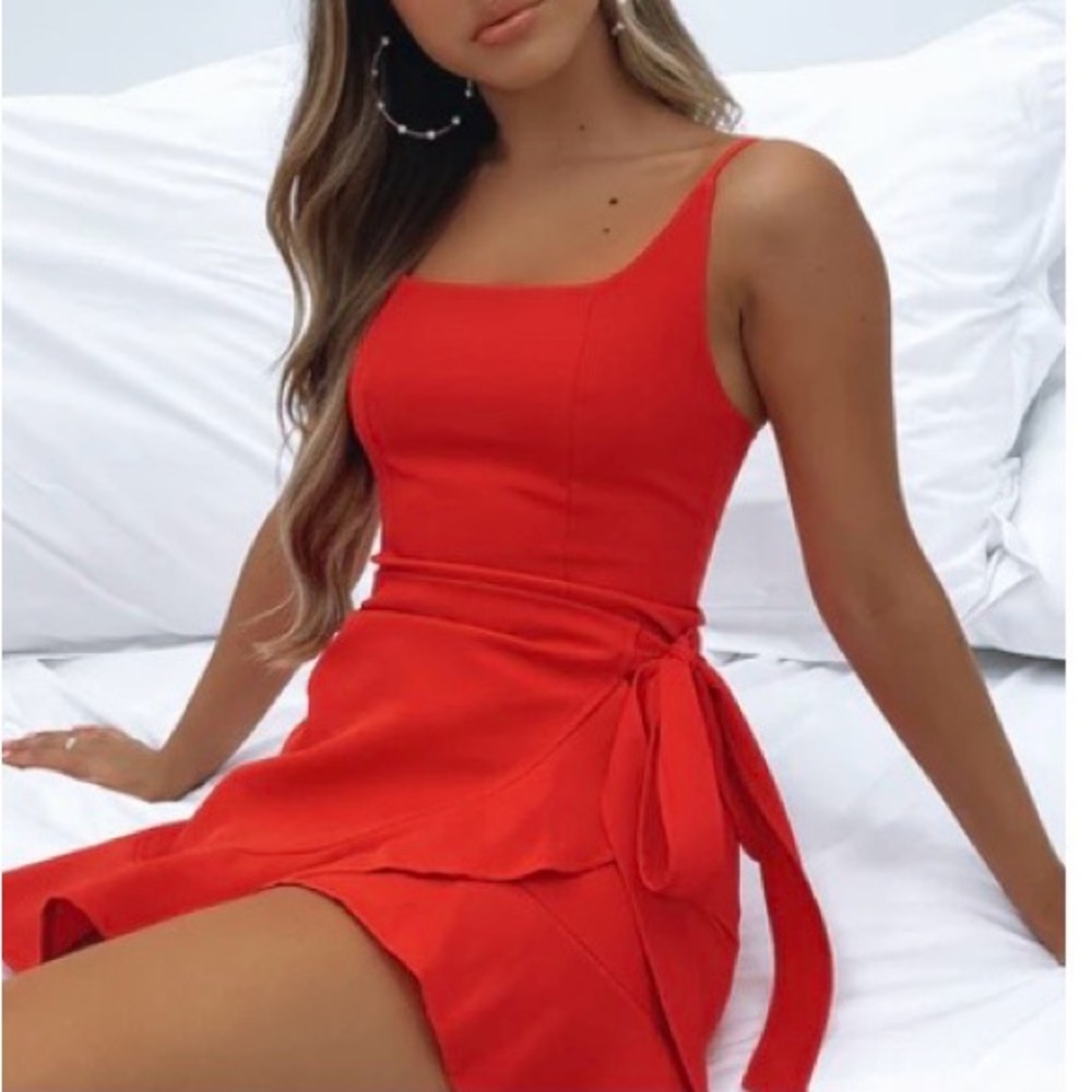 White Fox Better Now Red Tie-Waist Mini Dress